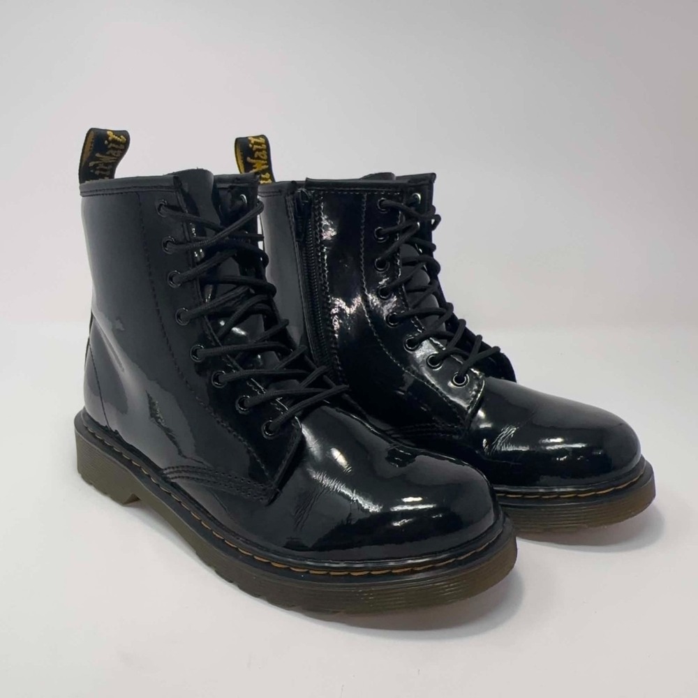 Dr Martens 1460‎ J Patent Leather Boots Black Combat Womens 5 Youth 4 Side Zip